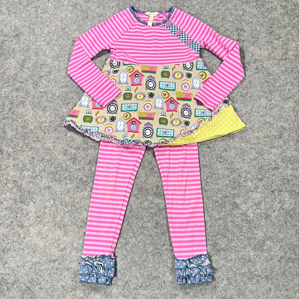 Matilda Jane Pant Set Girls 6 Pink Striped Ruffle Clock Print Whimsical Tunic